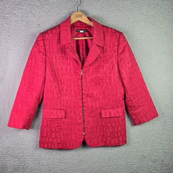 Preston York Red Zip Front Textured Blazer Jacket Size 12 Workwear Stretch Lined - Picture 13 of 13